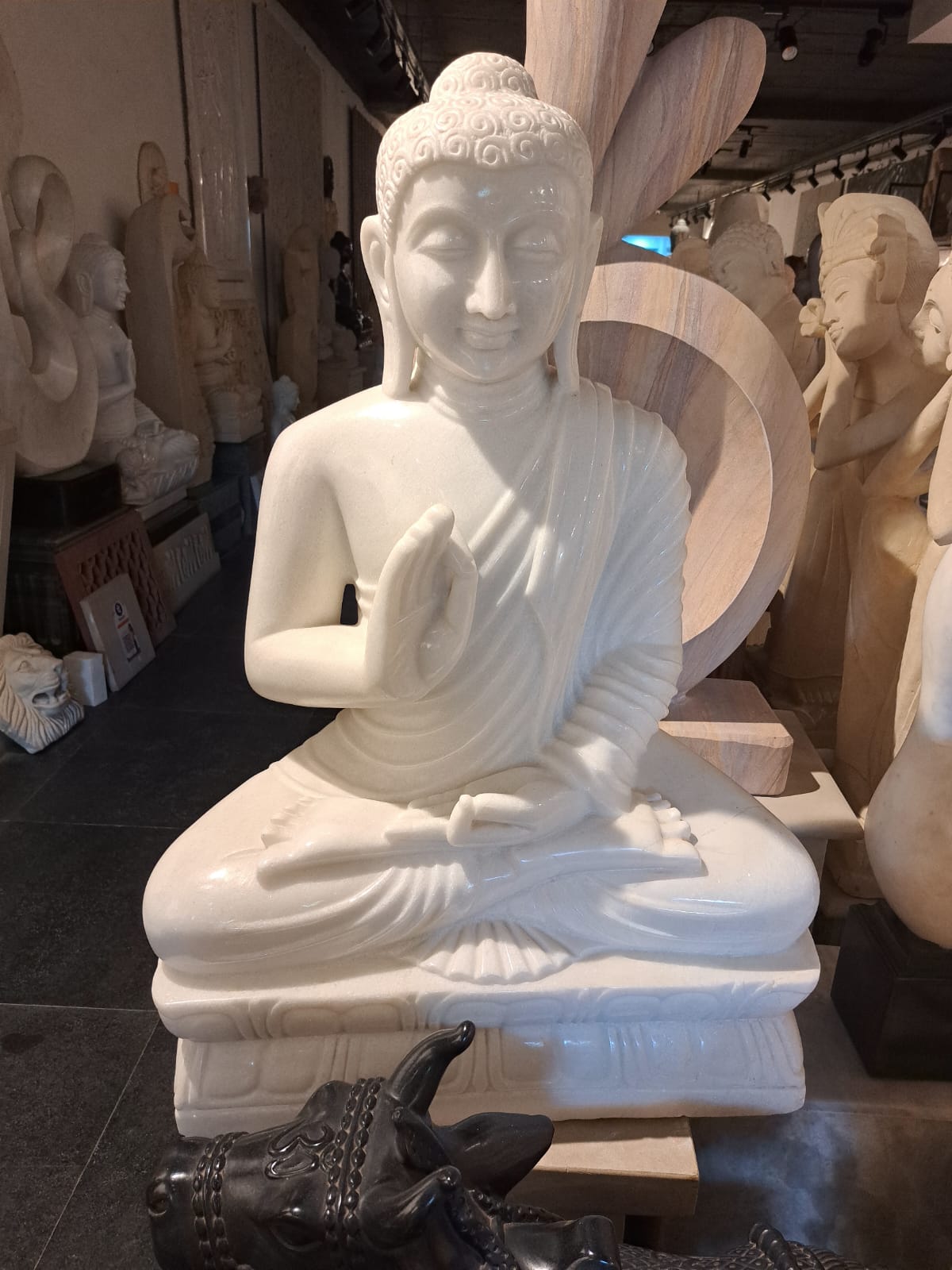 36-Inch Indian White Marble Buddha Statue | Handcrafted Spiritual Art