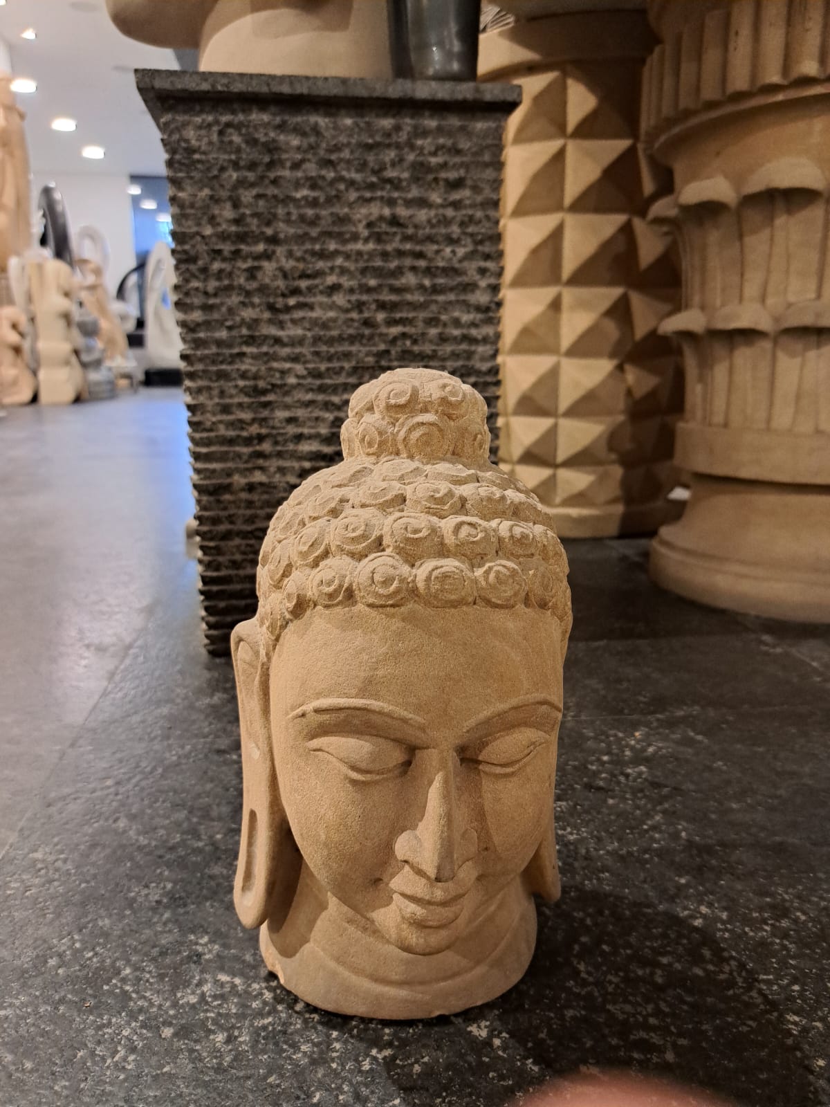 Sandstone Buddha Head Sculpture – Handcrafted Peaceful Decor