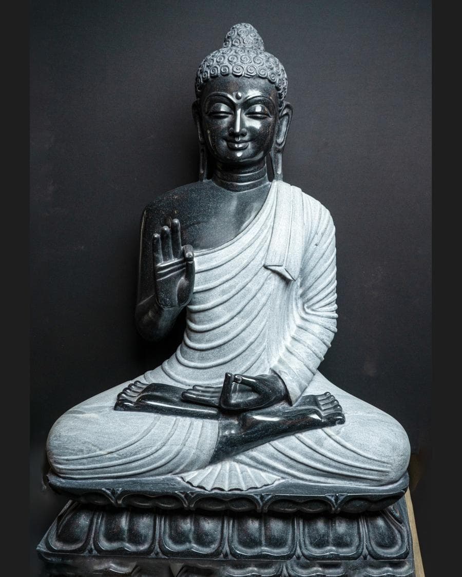Dual-Tone Granite Abhaya Buddha — Dual-Tone Black & Grey Granite