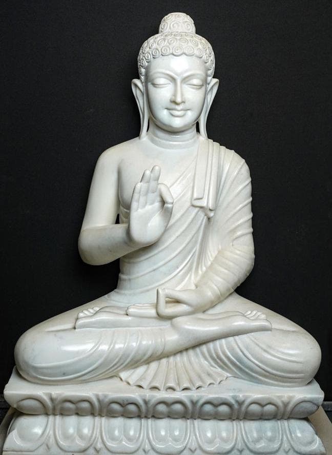 White Marble Abhaya Buddha — White Ambaji / Makrana Marble