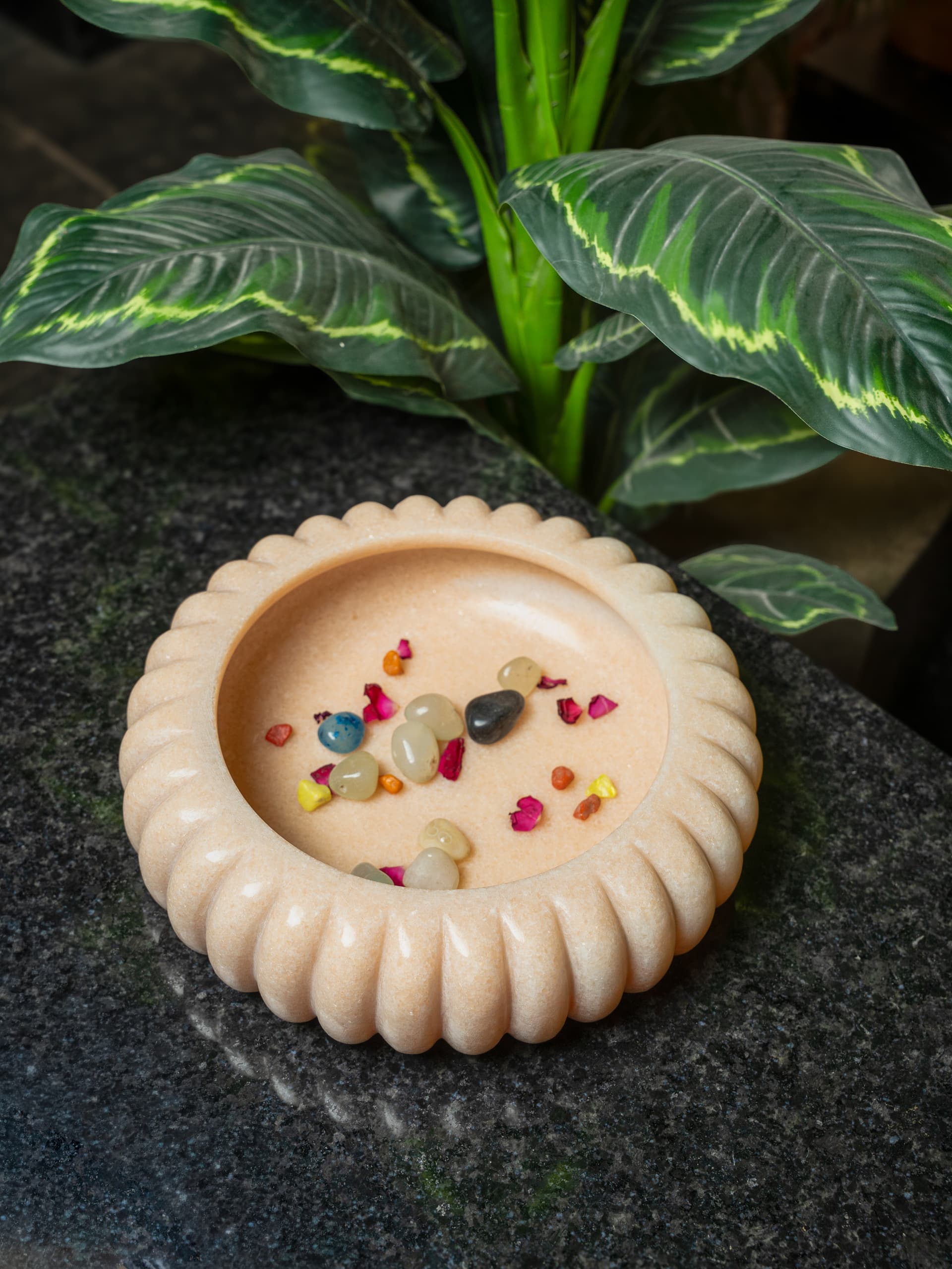 Scalloped Sandstone Offering Bowl — Natural Sandstone