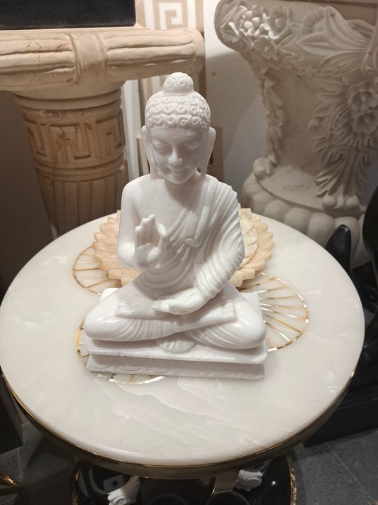 Pure White Marble Buddha Statue – 12 Inch | Handcrafted