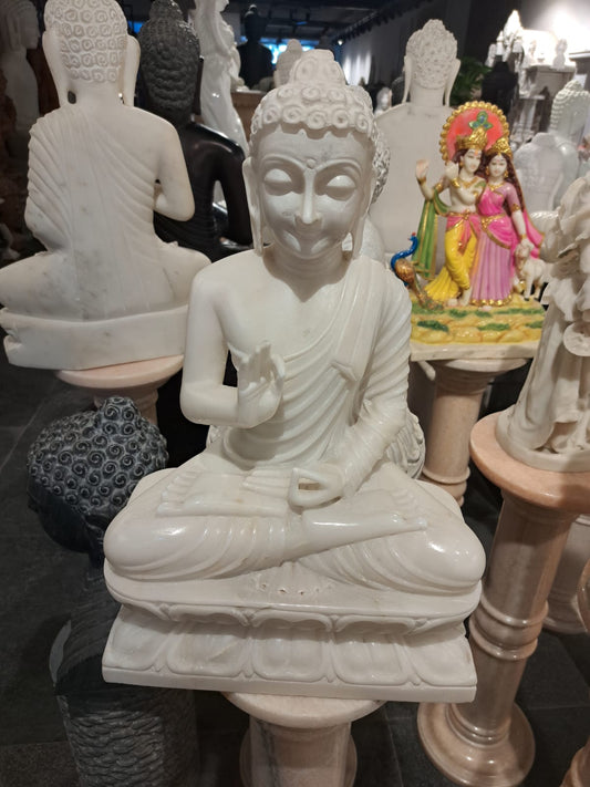 18-Inch Handcrafted White Marble Buddha Statue – Indian Artisan Series