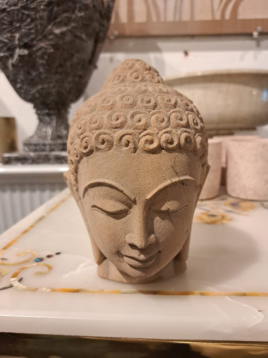Sandstone Buddha Head Sculpture – Handcrafted Peaceful Decor