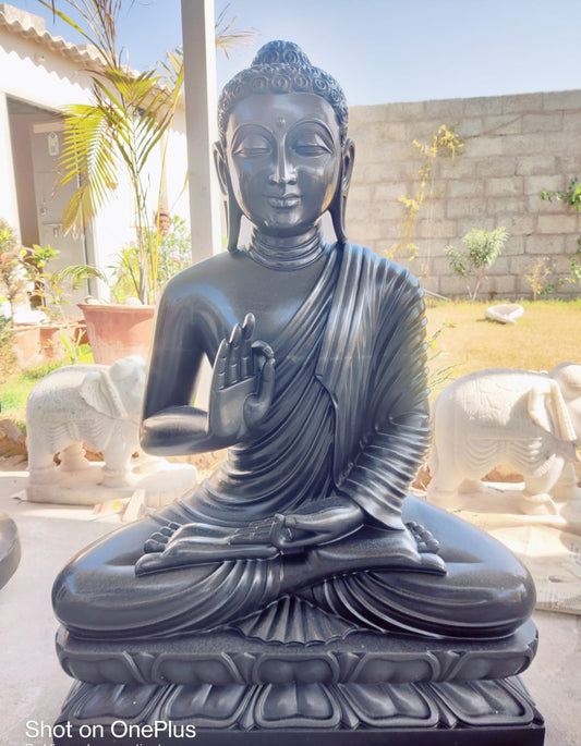 Handcrafted Black Marble Buddha Statue – Premium Stone Sculpture