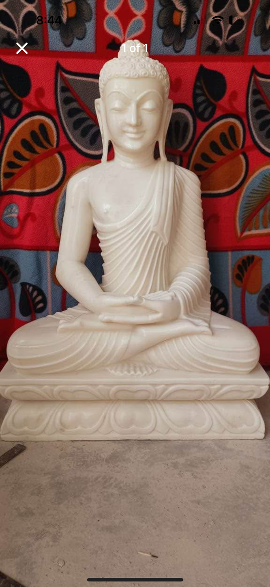 36-Inch Indian White Marble Buddha Statue | Handcrafted Spiritual Art