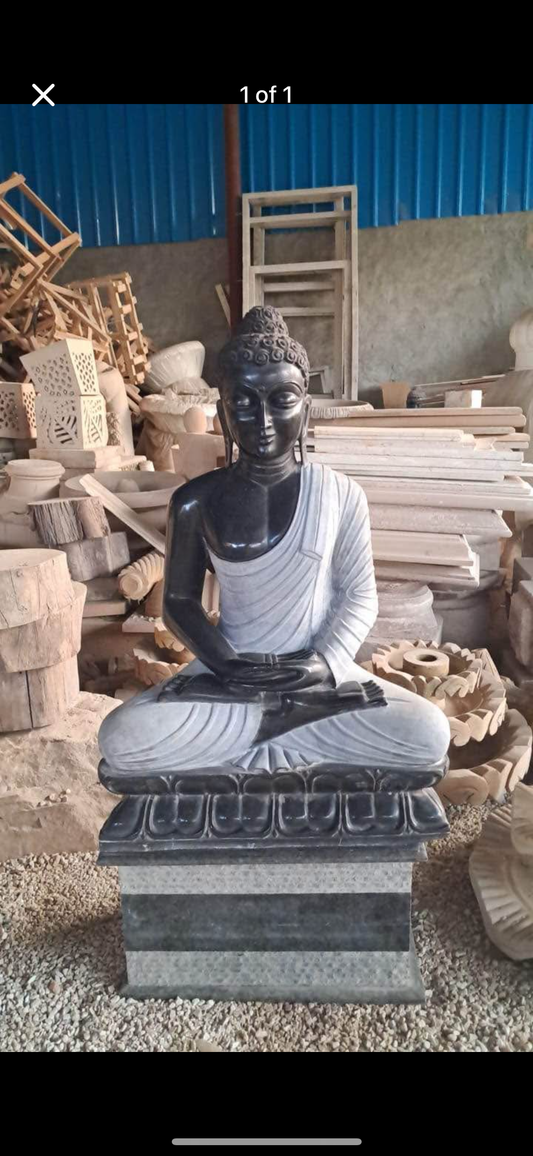 Handcrafted Black Marble Buddha Statue – Premium Stone Sculpture