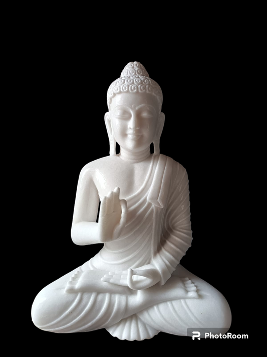 Pure White Marble Buddha Statue – 12 Inch | Handcrafted
